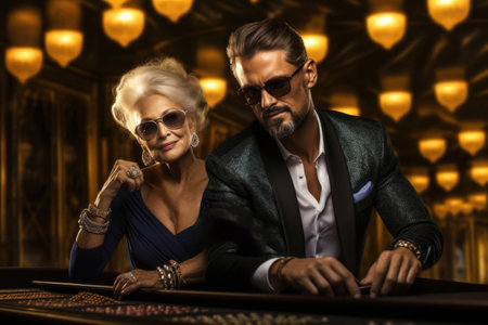 A senior woman and a junior man together, showing a bond that blends maturity with youthfulness, portraying love's diverse facesの素材