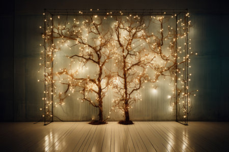 Festive Christmas background with sparkling lights and decorationsの素材
