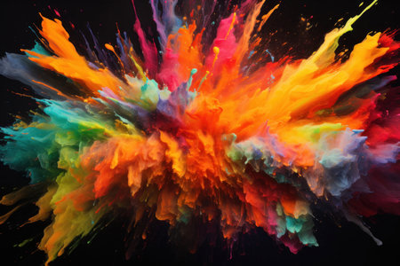 An abstract backdrop of colorful bursts, flying vibrant powders, and a kaleidoscope of splashesの素材
