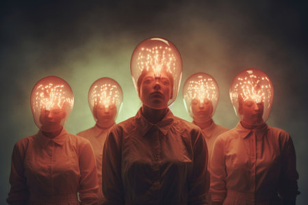 A group of people with glowing heads, symbolizing neural diversity and individual mentalitiesの素材