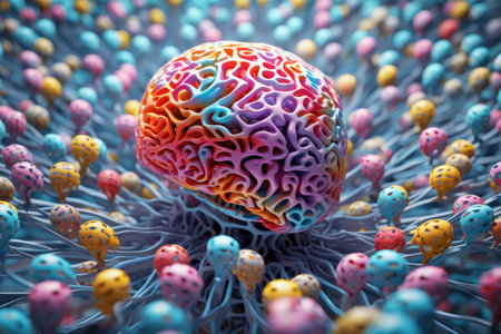 Diverse neural networks represented by a spectrum of colors within a brain structureの素材