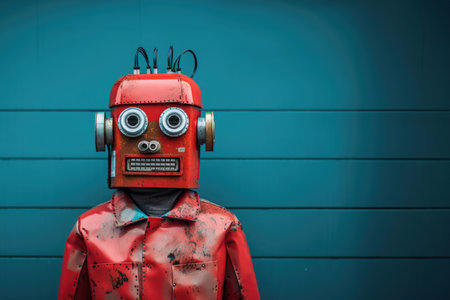 minimalistic image of a robot on a turquoise backgroundの素材