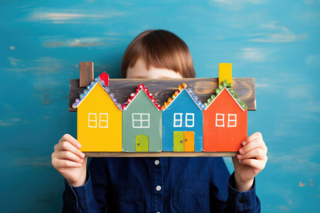 Family Crafted Shelter: Embrace the image of a child's hands creating a shelter, embodying the concept of family craftsmanship and protectionの素材