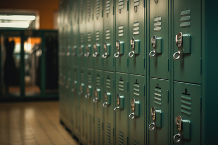 Uniform Locker Ensemble: Admire the uniformity of a locker ensemble, each locker contributing to the overall aesthetic harmony of the locker roomの素材