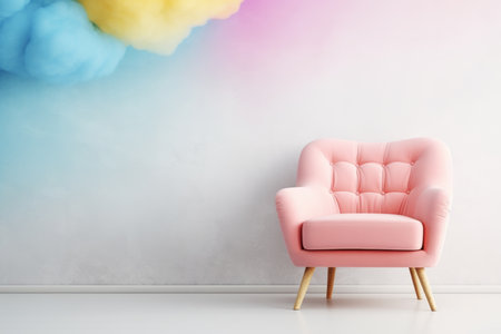 Light and Candycore: Immerse yourself in comfort with a Candycore chair, complemented by a light floor against a minimalist wallの素材
