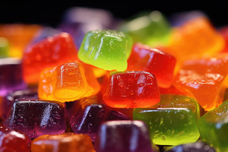 A colorful array of macro-detailed chewable vitamins, fruity delights captured in each vibrant pieceの素材