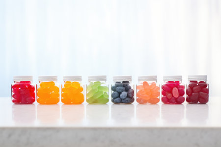 Vitamin infusion: a series of glass cups filled with a mix of fruits, a refreshing visual representation of vitamin infusionの素材