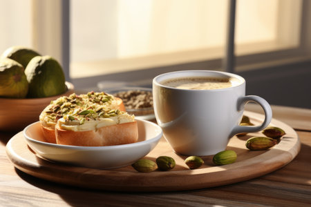 Pistachio perfection: a buttery croissant filled with luscious pistachio paste, a tempting indulgence for nutty enthusiastsの素材