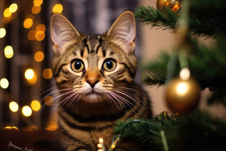 A festive New Year atmosphere envelops a cat, creating a cozy holiday vibeの素材