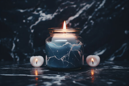Capture the essence of opulence with a photo mockup featuring a jar filled with white cream against a rich, dark marble backgroundの素材