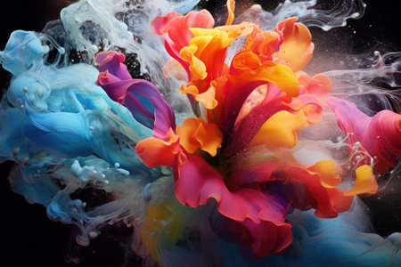 blend of biomorphic shapes intertwining with digital elements, an innovative experiment merging nature's essence with digital prowess, painting a vibrant canvas with the full spectrum of colorsの素材