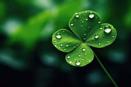 A mesmerizing macro photo capturing the intricate details of a clover leaf, celebrating the beauty of nature in the spirit of St. Patrick's Dayの素材