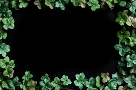 A St. Patrick's Day-themed frame featuring clover leaves stands out against a black background, adding a touch of festivity and luck to any creative projectの素材