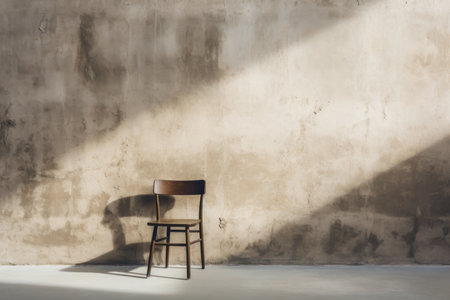 Deserted Chair in Solitary Ambiance: A vacant seat in a silent room, framed by ancient architecture, setting a tone of isolationの素材