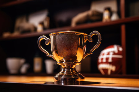 Victory in Shape: A winner's cup, uniquely crafted in the form of an American football ball, symbolizing triumph, success, and the spirit of the gameの素材