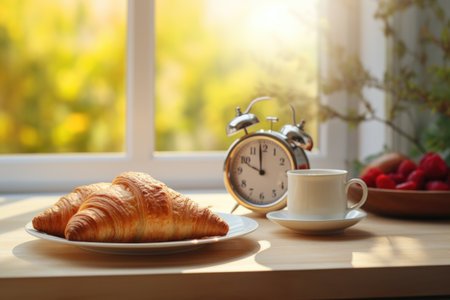 Precision fasting: Clock and a meticulously curated meal on a plate, highlighting the precision and control in intermittent fasting practicesの素材