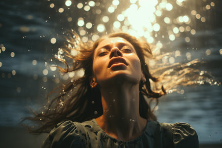 Submerged woman in underwater serenity, a tranquil aquatic momentの素材