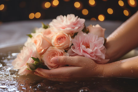 Delicate hands holding vibrant flower buds, spa conceptの素材