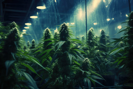 Cannabis cultivation in a greenhouse - thriving marijuana plants under controlled conditionsの素材
