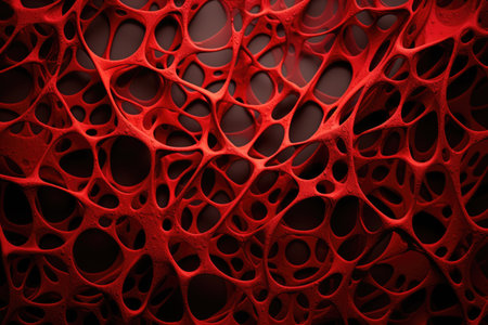 Behold an abstract tapestry in red, where lines weave intricate patterns reminiscent of cellular elegance, creating a harmonious ode to the microscopic worldの素材