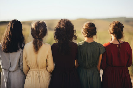 Close-up shot capturing the elegance of women's backs adorned in contemporary fashion, showing the diversity of styles and fashion-forward choicesの素材