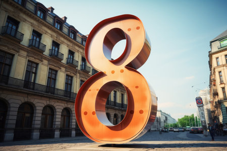 3D number 8 in flowers, peach backdrop, panoramicの素材