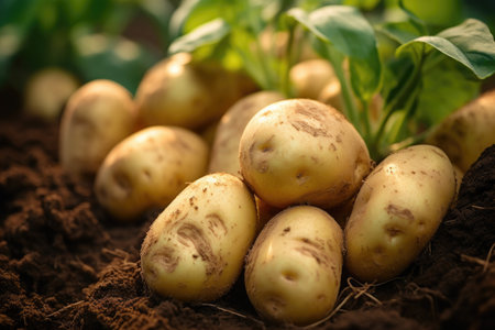 Potato Tubers Resting on the Ground, Harvest Sceneの素材