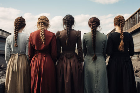 Group of women facing away from the cameraの素材