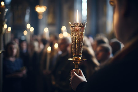 A deeply spiritual atmosphere during a Catholic Church service commemorating Easterの素材