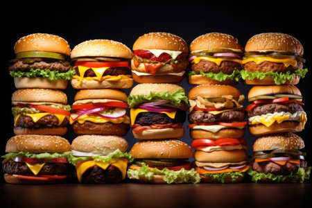 A delectable display of various hamburgers, representing the culinary diversity and creativity of burger recipesの素材