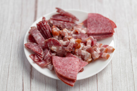 Variety of meat slices, ideal for sandwiches.の写真素材