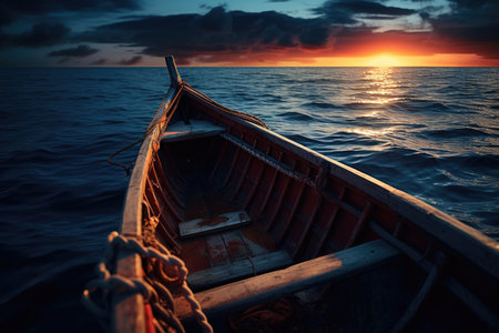 Harmonious Sunset and Boat in Oceanic Splendorの素材