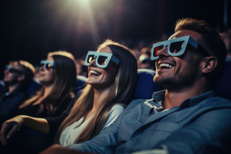 Laughing Couple with 3D Glasses During Cinema Dateの素材