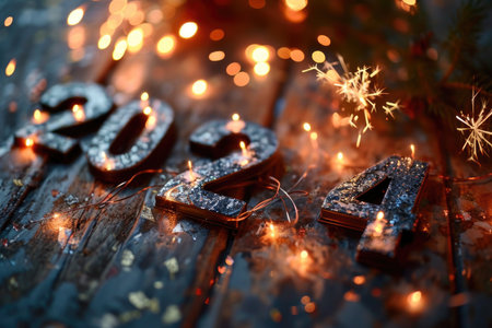 Glowing Transition: Welcoming 2024 with Sparkles and Golden Huesの素材