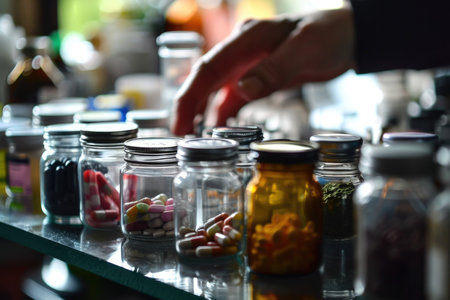 An individual carefully organizing their medication regimen, illustrating the ongoing daily effort of coping with bipolar disorderの素材