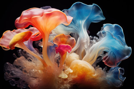 shapes with digital components, an exploratory blend marrying the organic and the digital realms, crafting an abstract masterpiece that mirrors the kaleidoscope of colors found in natureの素材