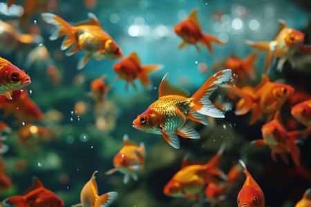 Colorful goldfish in a vibrant aquariumの素材