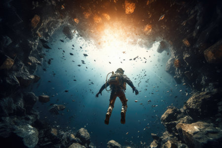 An astronaut floats weightlessly in the vastness of outer space, surrounded by the cosmic beauty of stars and galaxiesの素材