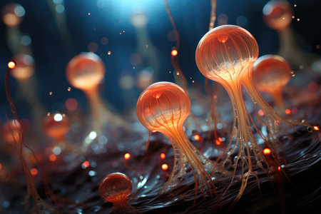 This abstract macro image unveils the hidden dance of parasites and viruses, a mesmerizing choreography at the microscopic levelの素材