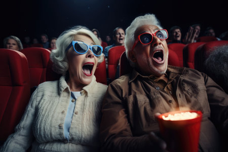 Retired Couple Experiencing Joy in Movie Theaterの素材