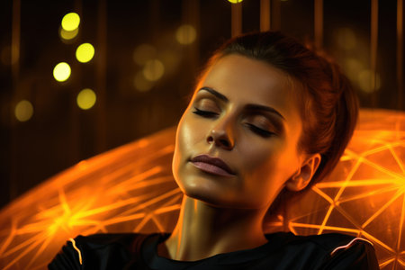 Mystical aura surrounds a woman in a visionary light display.の素材