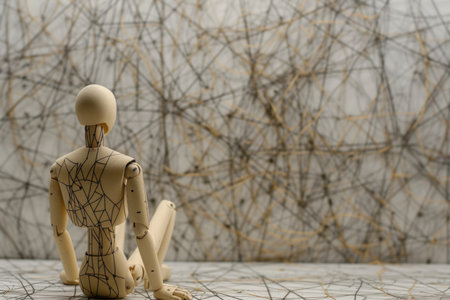 Abstract representation of human thought, a mannequin against a network of connections.の素材
