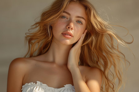 Soothing serenity: An image capturing a woman's tranquil expression, conveying a sense of relaxation.の素材