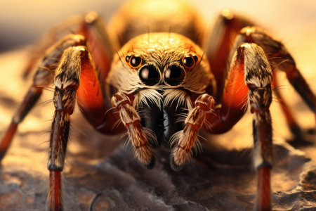 Intense close-up shot of a spider, capturing the essence of arachnophobia with its foreboding presenceの素材