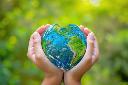 The world at one's fingertips, surrounded by the greenery of nature.の素材