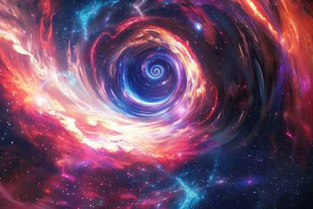 A mesmerizing display of multicolored spirals gracefully twisting and turning in the vast expanse of outer space, creating a hypnotic and otherworldly scene.の素材