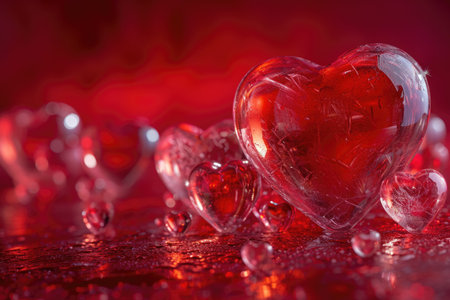 Glossy red hearts: Shiny, three-dimensional hearts in vibrant redの素材