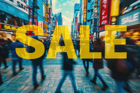 Impression of movement: Blurred background with people walking on the streetの素材
