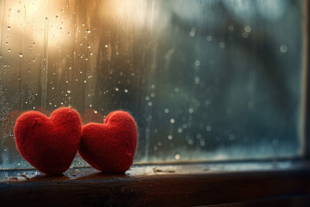 Cozy winter romance symbolized by sparkling hearts and a gentle candle's flame.の素材