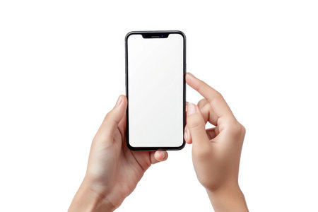 A pair of hands showing connectivity through a smartphone.の素材